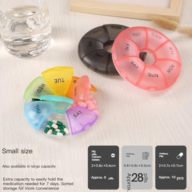 2 PCS Round 7 Days Rainbow Color Portable Pill Box Plastic Seven Grid(Light Green)