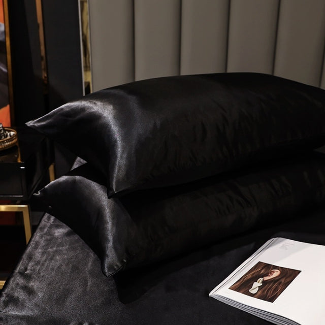 2 Pairs Ice Silk Pillowcase Home Textile Bedding, Size: 50x75cm(Black)