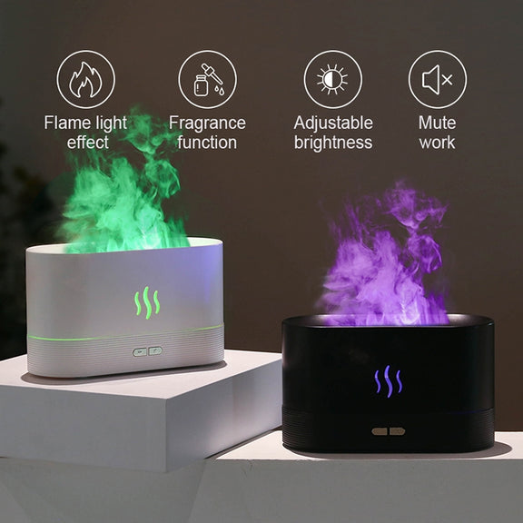 7 Color Flame Aromatherapy Machine Home Office Desk Air Humidifier(White)