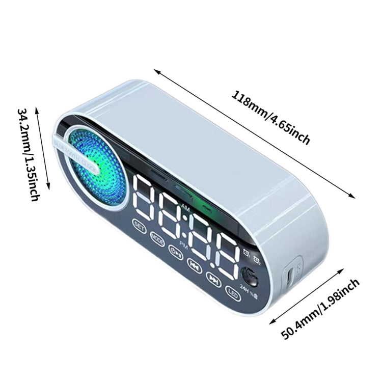 RBT-G30 Mirror Colorful Light Subwoofer Bluetooth Alarm Clock Audio, Spec: Voice Version (White) - Desktop Speaker by PMC TechLife | Online Shopping South Africa | PMC TechLife