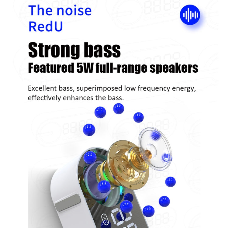 RBT-G30 Mirror Colorful Light Subwoofer Bluetooth Alarm Clock Audio, Spec: Voice Version (White) - Desktop Speaker by PMC TechLife | Online Shopping South Africa | PMC TechLife