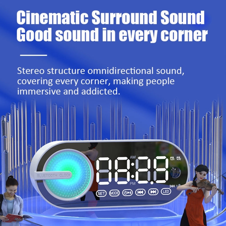 RBT-G30 Mirror Colorful Light Subwoofer Bluetooth Alarm Clock Audio, Spec: Voice Version (White) - Desktop Speaker by PMC TechLife | Online Shopping South Africa | PMC TechLife