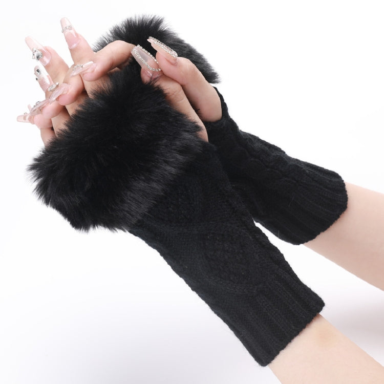 Ladies Short Type Furry Gloves Diamond Knit Warm Fingerless Arm Sleeves(Black) - free shipping - PMC TechLife - Order now!