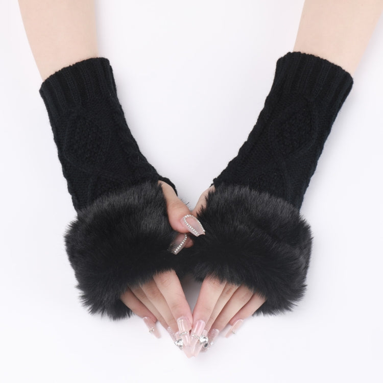 Ladies Short Type Furry Gloves Diamond Knit Warm Fingerless Arm Sleeves(Black) - free shipping - PMC TechLife - Order now!
