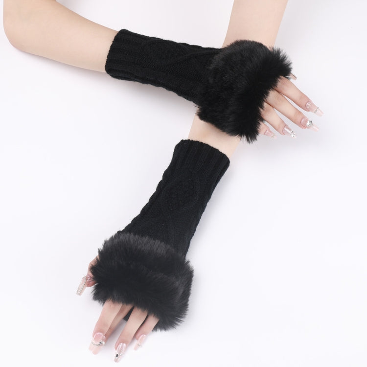 Ladies Short Type Furry Gloves Diamond Knit Warm Fingerless Arm Sleeves(Black) - free shipping - PMC TechLife - Order now!