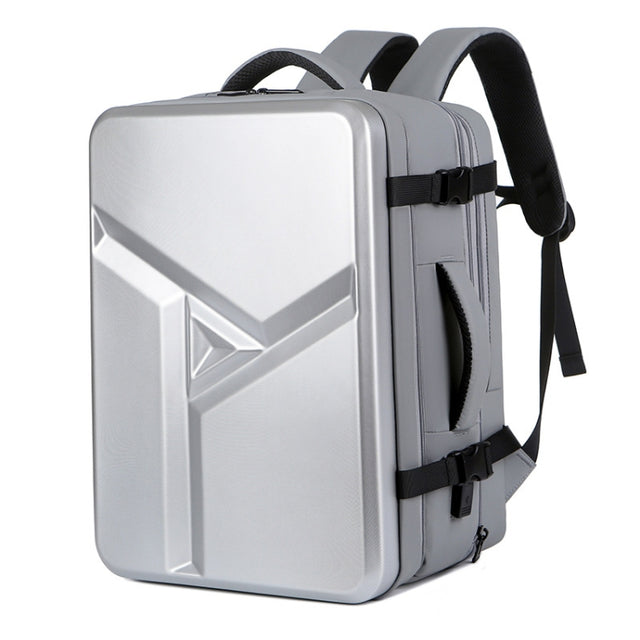 Large-capacity Water-resistant Expandable Hard Shell Backpack with USB Charging Hole(161 Light Grey)