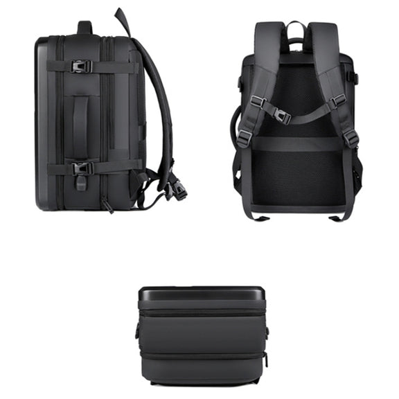 Large-capacity Water-resistant Expandable Hard Shell Backpack with USB Charging Hole(162 Black)