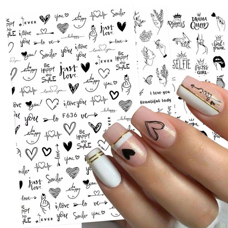 10 PCS Cartoon Heart Letters Comic Character Nail Art Sticker 3D Adhesive Nail Stickers(F638)