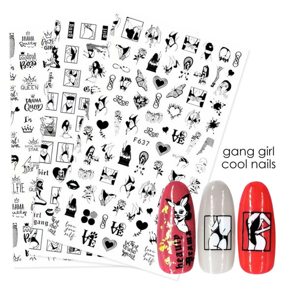 10 PCS Cartoon Heart Letters Comic Character Nail Art Sticker 3D Adhesive Nail Stickers(F638)