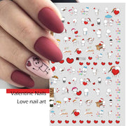 10 PCS Cartoon Heart Letters Comic Character Nail Art Sticker 3D Adhesive Nail Stickers(F638)