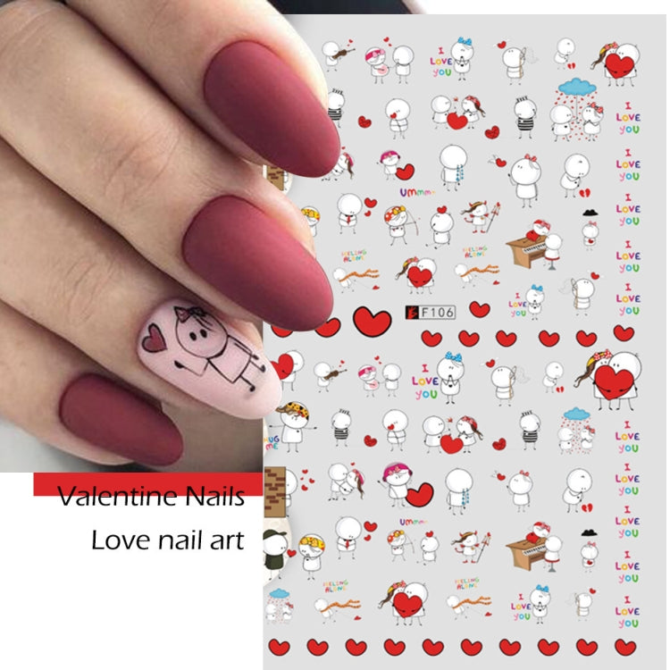 10 PCS Cartoon Heart Letters Comic Character Nail Art Sticker 3D Adhesive Nail Stickers(F638)