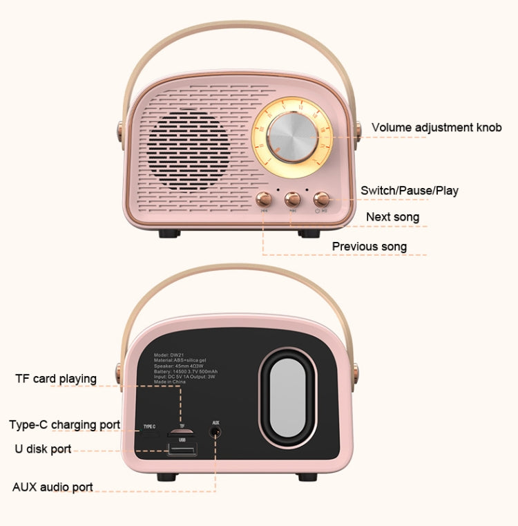 DW21 Vintage Radio BT Speaker Support TF Card/U Disk to Play(Dark Green)