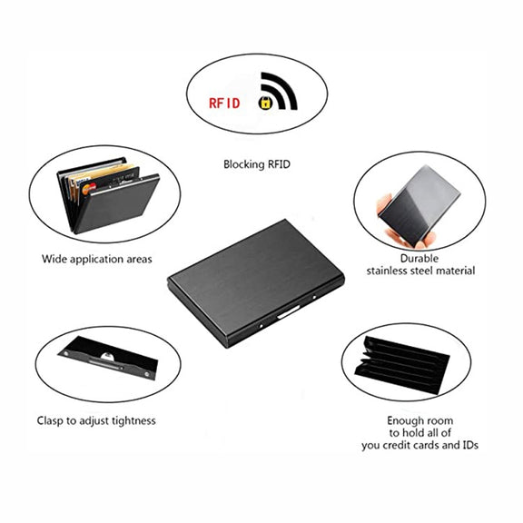 ZT-1563 RFID Anti-theft Aluminum Alloy Multi-compartment Business Card Case Card Holder(Black)