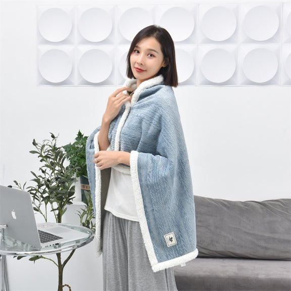 80x130cm Flannel Thickened Embossed Shawl Blanket Office Air Conditioning Blanket(Misty Blue)