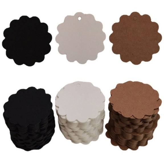 100pcs /Set Kraft Paper Tags Lace Round Blank Small Label(White)