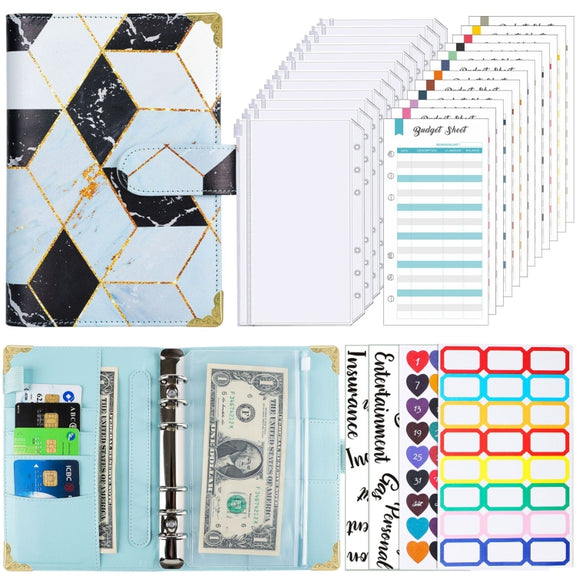 A6 Leather Loose-leaf Budget Book Handbook Notepad(Marbled-Blue)