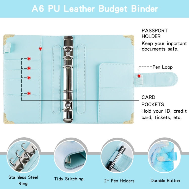A6 Leather Loose-leaf Budget Book Handbook Notepad(Blue Gray)