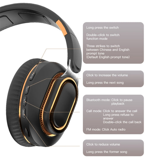 H7 Foldable Wireless Bluetooth Headset With Microphone Support TF Card, AUX(Brown-green)