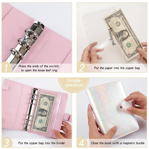 A6 Illusion Magic Square Loose-leaf PU Notebook Cash Budget Book(Milk Tea)
