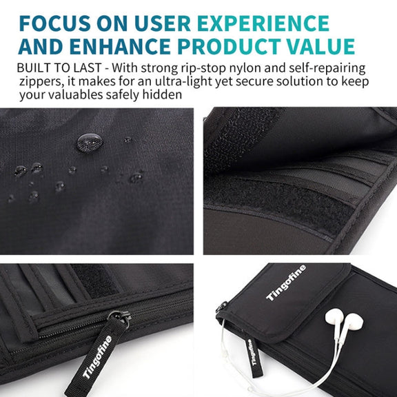Tingofine YT5 Multifunctional Travel Passport RFID Anti-theft Document Bag Water-resistant Passport Holder(Black)