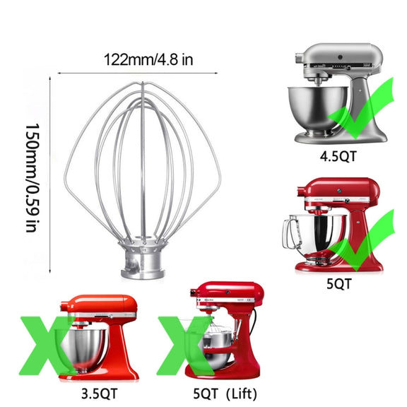 For KitchenAid Stand Mixer 5QT  Whip Whisk  Stainless Steel Accessories