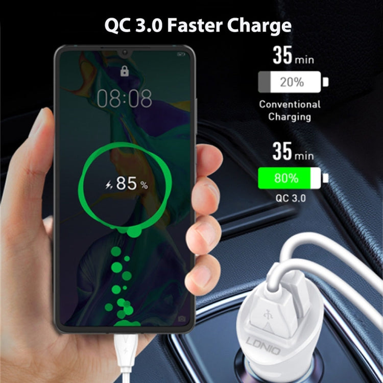 LDNIO C511Q 36W QC 3.0 Phone Fast Charger Dual-USB Ports Smart Car Charger with 8 Pin Cable - free shipping - PMC TechLife - Order now!