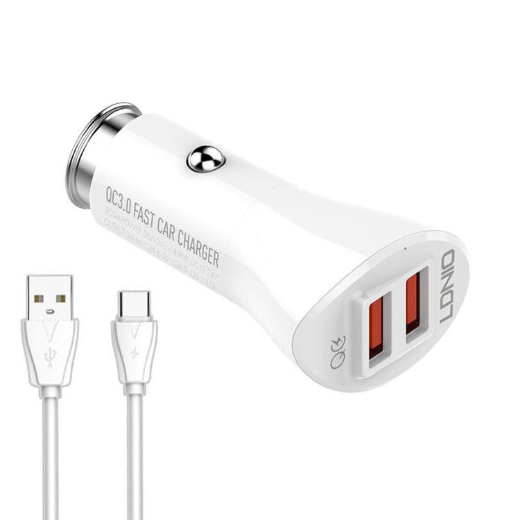 LDNIO C511Q 36W QC 3.0 Phone Fast Charger Dual-USB Ports Smart Car Charger with USB-C/Type-C Cable - Car Charger by LDNIO | Online Shopping South Africa | PMC TechLife
