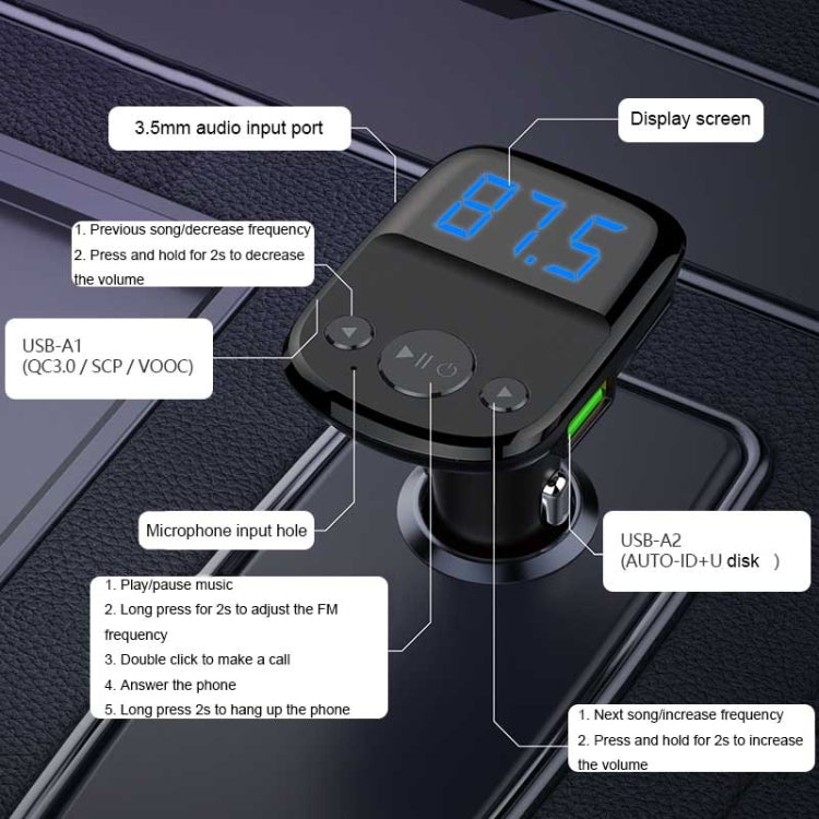 LDNIO C706Q QC3.0+AUTO-ID Car Bluetooth FM Music Digital Display Car Charger with 8 Pin Cable - Car Charger by LDNIO | Online Shopping South Africa | PMC TechLife | Buy Now Pay Later Mobicred