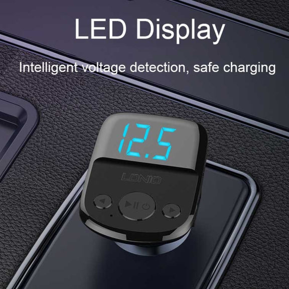LDNIO C706Q QC3.0+AUTO-ID Car Bluetooth FM Music Digital Display Car Charger with Type-C/USB-C Cable