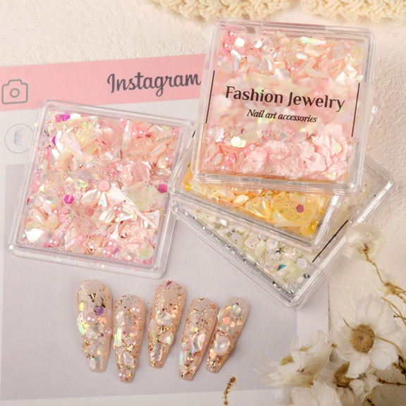 3 Boxes Nail Decorations Shell Sequins Nail Jewelry(02 Peach Pink)