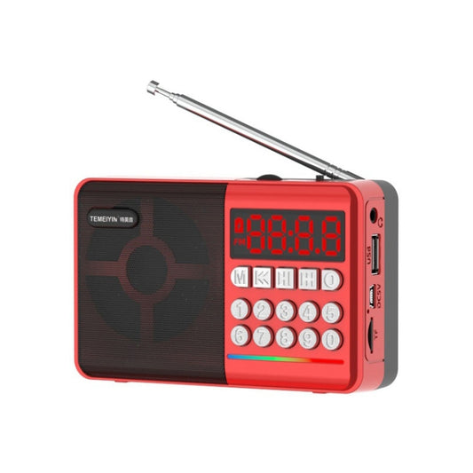 TEMEIYIN LED Digital Display Card Bluetooth Radio Speaker Morning Exercise Portable Player, Color: Red with Light - free shipping - PMC Jewellery - Order now!