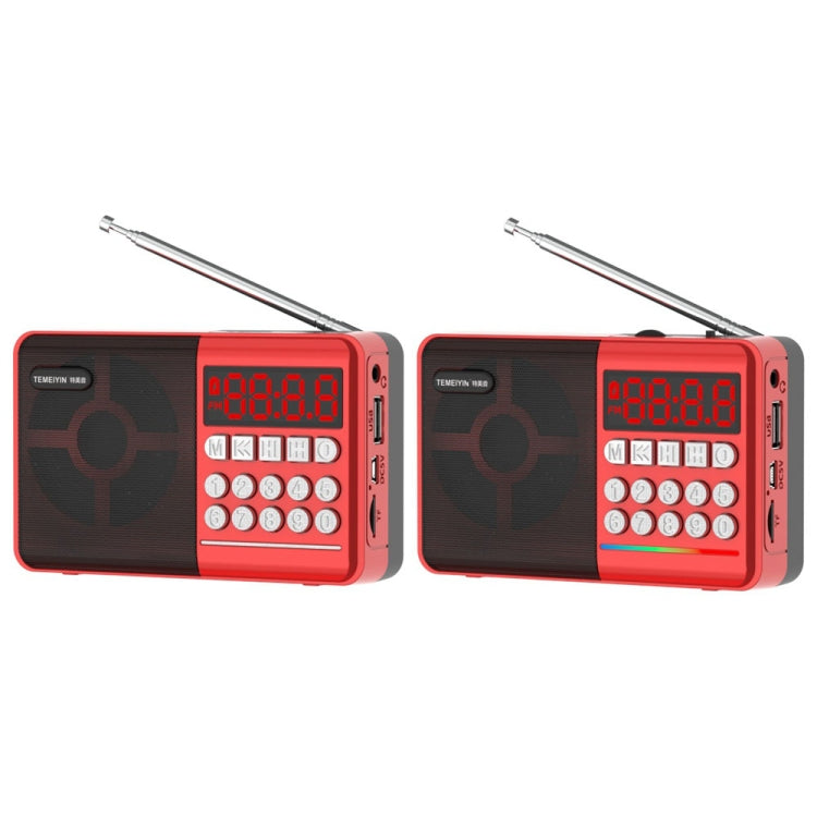 TEMEIYIN LED Digital Display Card Bluetooth Radio Speaker Morning Exercise Portable Player, Color: Red with Light - free shipping - PMC Jewellery - Order now!