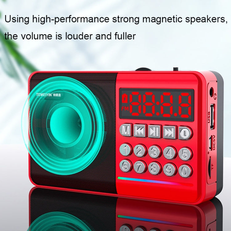 TEMEIYIN LED Digital Display Card Bluetooth Radio Speaker Morning Exercise Portable Player, Color: Red with Light - free shipping - PMC Jewellery - Order now!