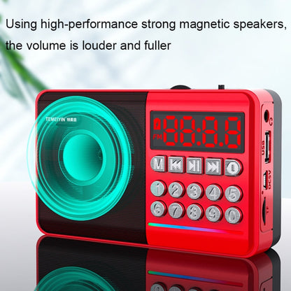 TEMEIYIN LED Digital Display Card Bluetooth Radio Speaker Morning Exercise Portable Player, Color: Red with Light - free shipping - PMC Jewellery - Order now!