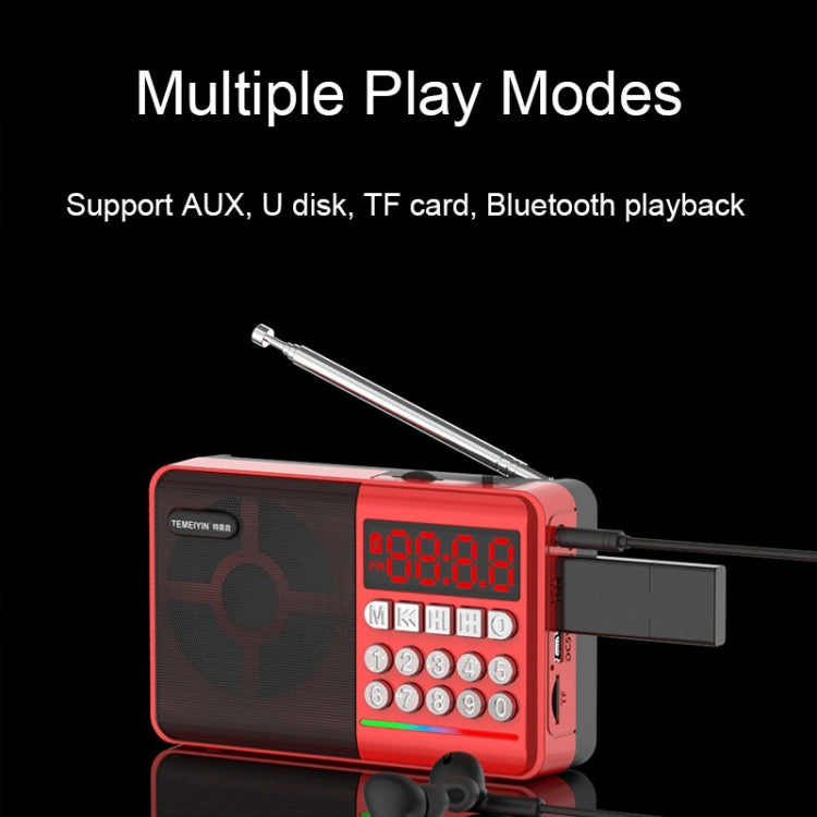 TEMEIYIN LED Digital Display Card Bluetooth Radio Speaker Morning Exercise Portable Player, Color: Red with Light - free shipping - PMC Jewellery - Order now!