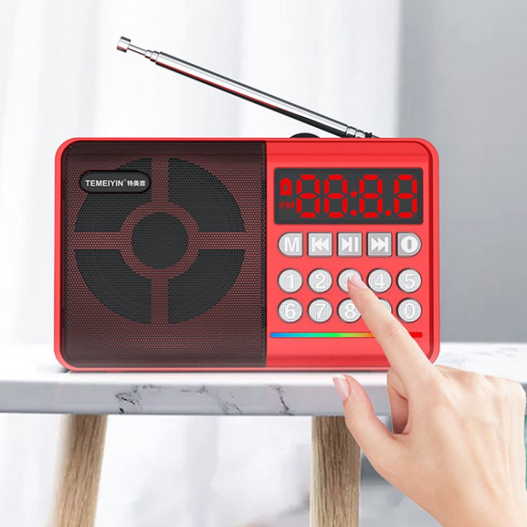 TEMEIYIN LED Digital Display Card Bluetooth Radio Speaker Morning Exercise Portable Player, Color: Red with Light - free shipping - PMC Jewellery - Order now!