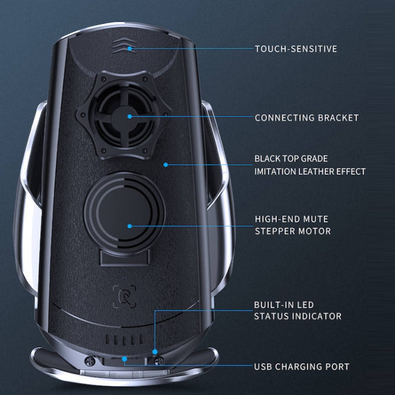 Q3 Infrared Induction Magnetic Car Wireless Charging Phone Bracket with Micro USB + 8 Pin + Type-C / USB-C Magnetic Connector(Black)