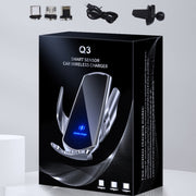 Q3 Infrared Induction Magnetic Car Wireless Charging Phone Bracket with Micro USB + 8 Pin + Type-C / USB-C Magnetic Connector(Black)