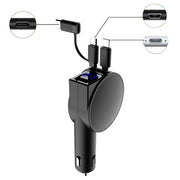 3 In 1 60W Fast Charging Dual Cable Retractable Car Charger(Black)