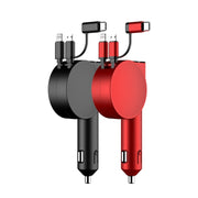 3 In 1 60W Fast Charging Dual Cable Retractable Car Charger(Black)
