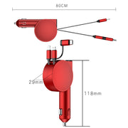 3 In 1 60W Fast Charging Dual Cable Retractable Car Charger(Black)