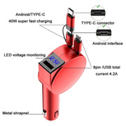 3 In 1 60W Fast Charging Dual Cable Retractable Car Charger(Black)
