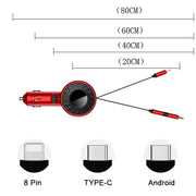 3 In 1 USB Dual Cable Single Pull Retractable Car Charger(Black)