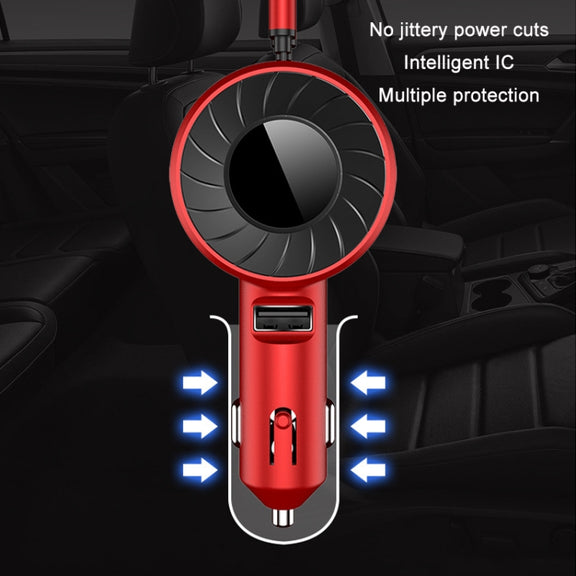 3 In 1 USB Dual Cable Single Pull Retractable Car Charger(Black)