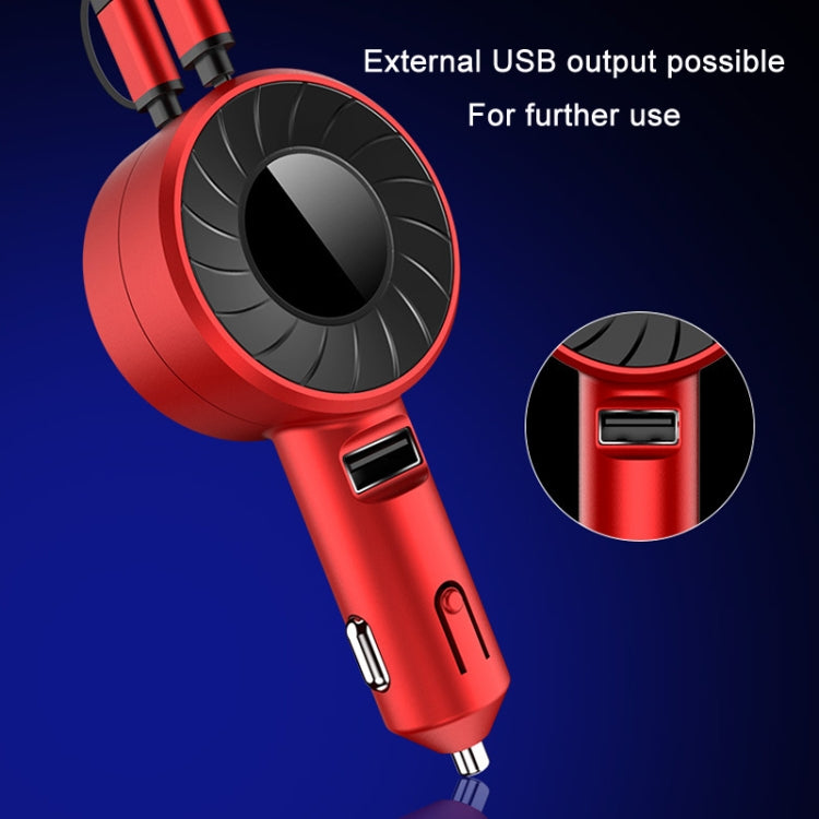 3 In 1 USB Dual Cable Single Pull Retractable Car Charger(Red) - Car Charger by PMC TechLife | Online Shopping South Africa | PMC TechLife