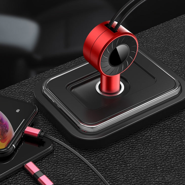 3 In 1 USB Dual Cable Single Pull Retractable Car Charger(Black) - Car Charger by PMC TechLife | Online Shopping South Africa | PMC TechLife