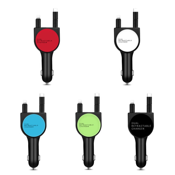 3 In 1 3.1A Dual USB Single Pull Retractable Fast QC3.0 Car Charger(Green)