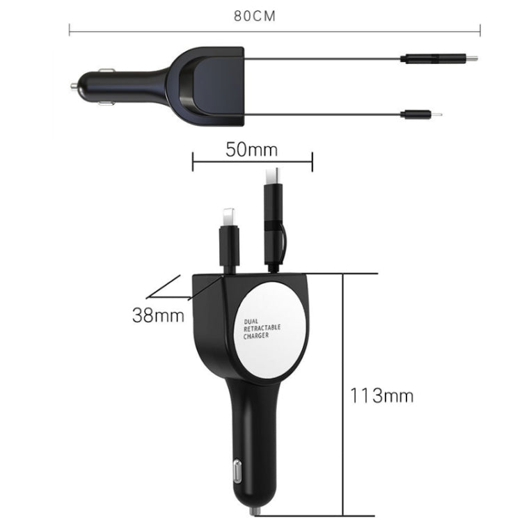 3 In 1 3.1A Dual USB Single Pull Retractable Fast QC3.0 Car Charger(White) - Car Charger by PMC TechLife | Online Shopping South Africa | PMC TechLife