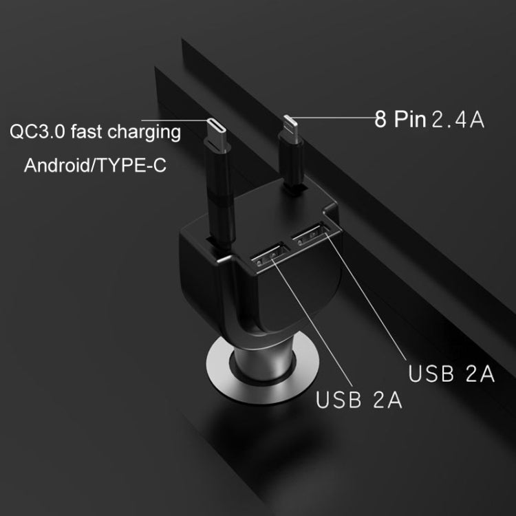3 In 1 3.1A Dual USB Single Pull Retractable Fast QC3.0 Car Charger(Blue) - Car Charger by PMC TechLife | Online Shopping South Africa | PMC TechLife