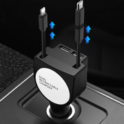 3 In 1 3.1A Dual USB Single Pull Retractable Fast QC3.0 Car Charger(Green)